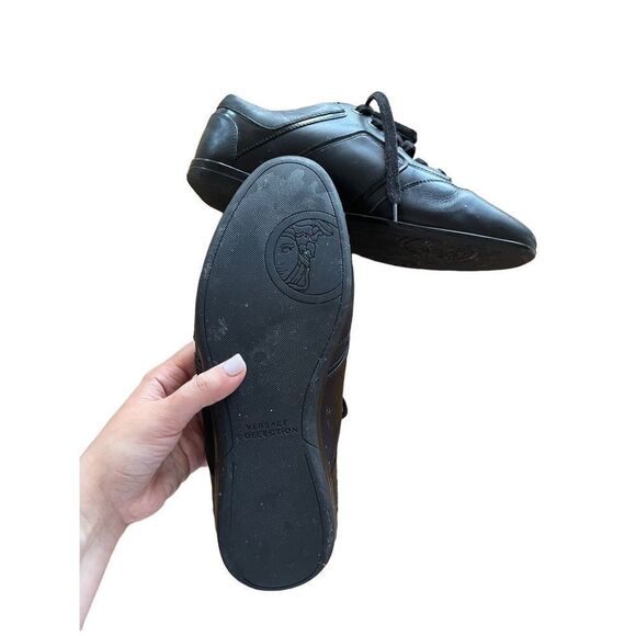 Versace Collection Mens Black Leather Lace Up Running Sneakers Size 42 - Picture 5 of 8